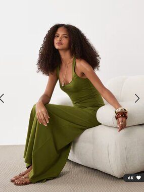 ASOS DESIGN scoop neck maxi dress in khaki green - US 4